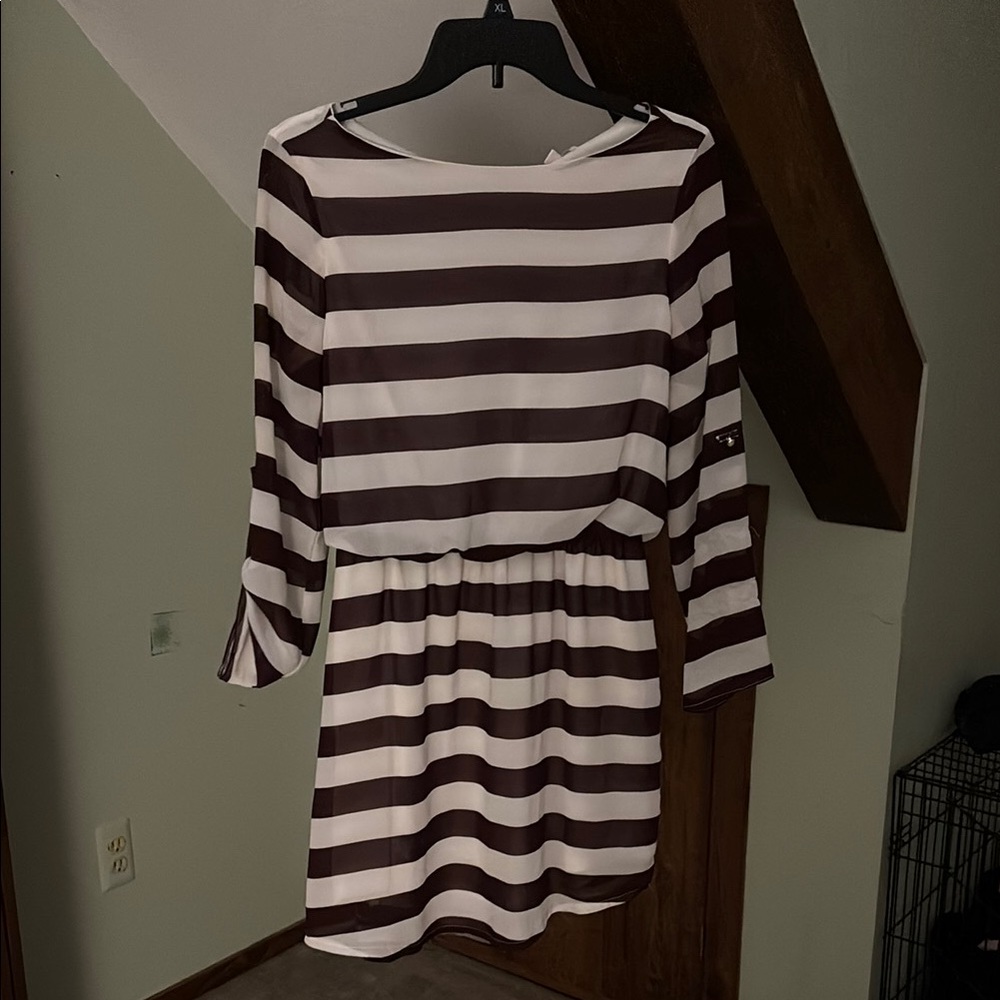 Brown and White Striped Dress